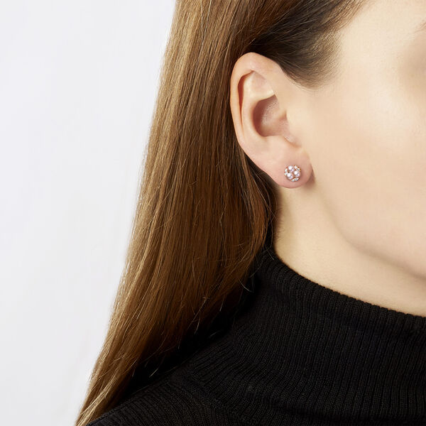 Sleek Rose Gold Pearl and Diamond Earrings